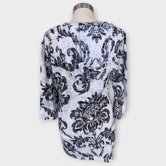 The Balance Collection Large Hooded Cover Up Black Gray Floral - Picture 5 of 7